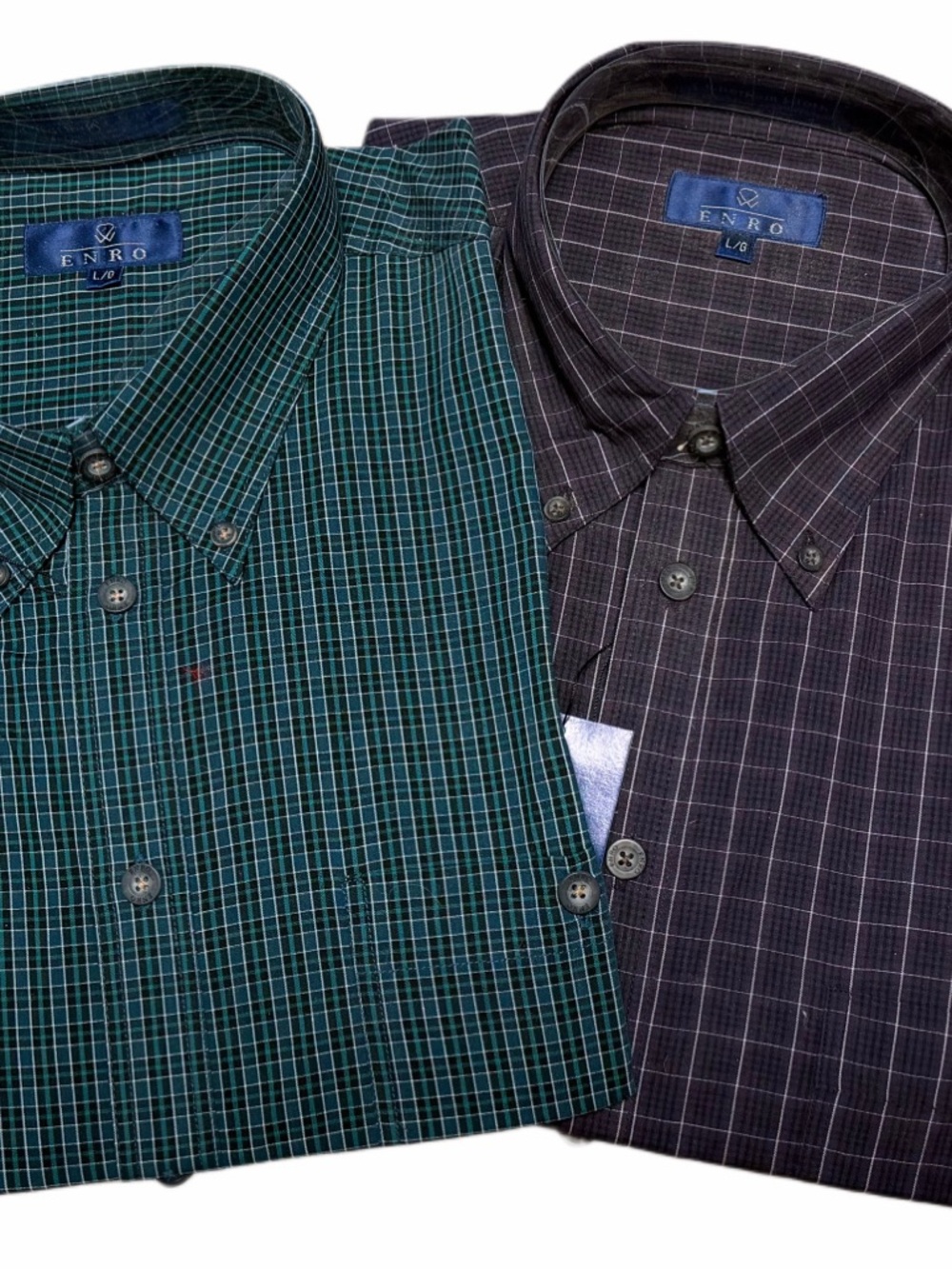 2 - ENRO Men's Plaid Button-Down Shirts - Green and Plum colors